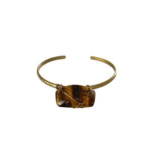 Wire Wrapped Tigers Eye Stone Metal Cuff Bracelet